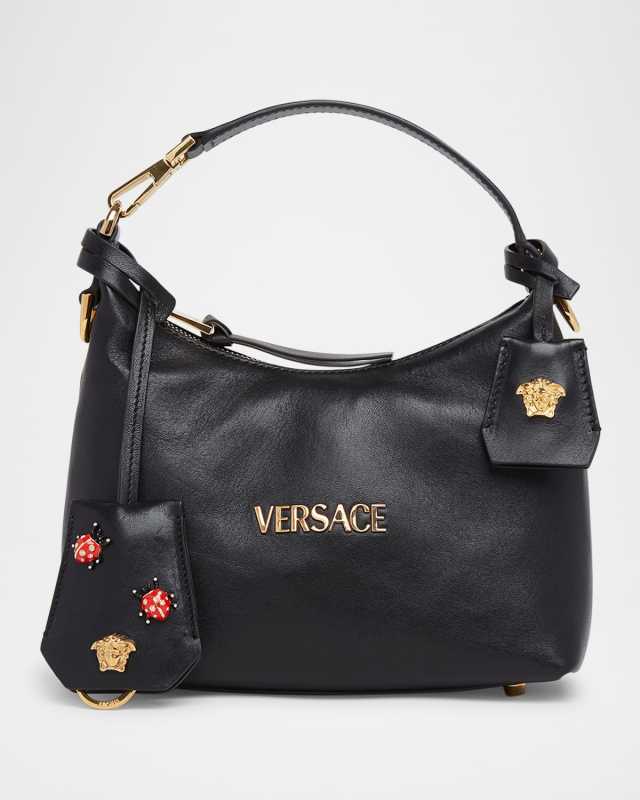 Versace Tag Zip Leather Crossbody Bag